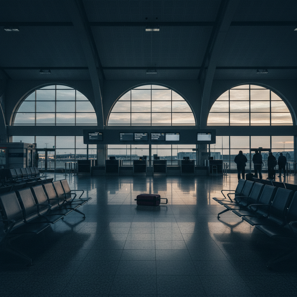 Empty airport gate — cancelled flights from a strike