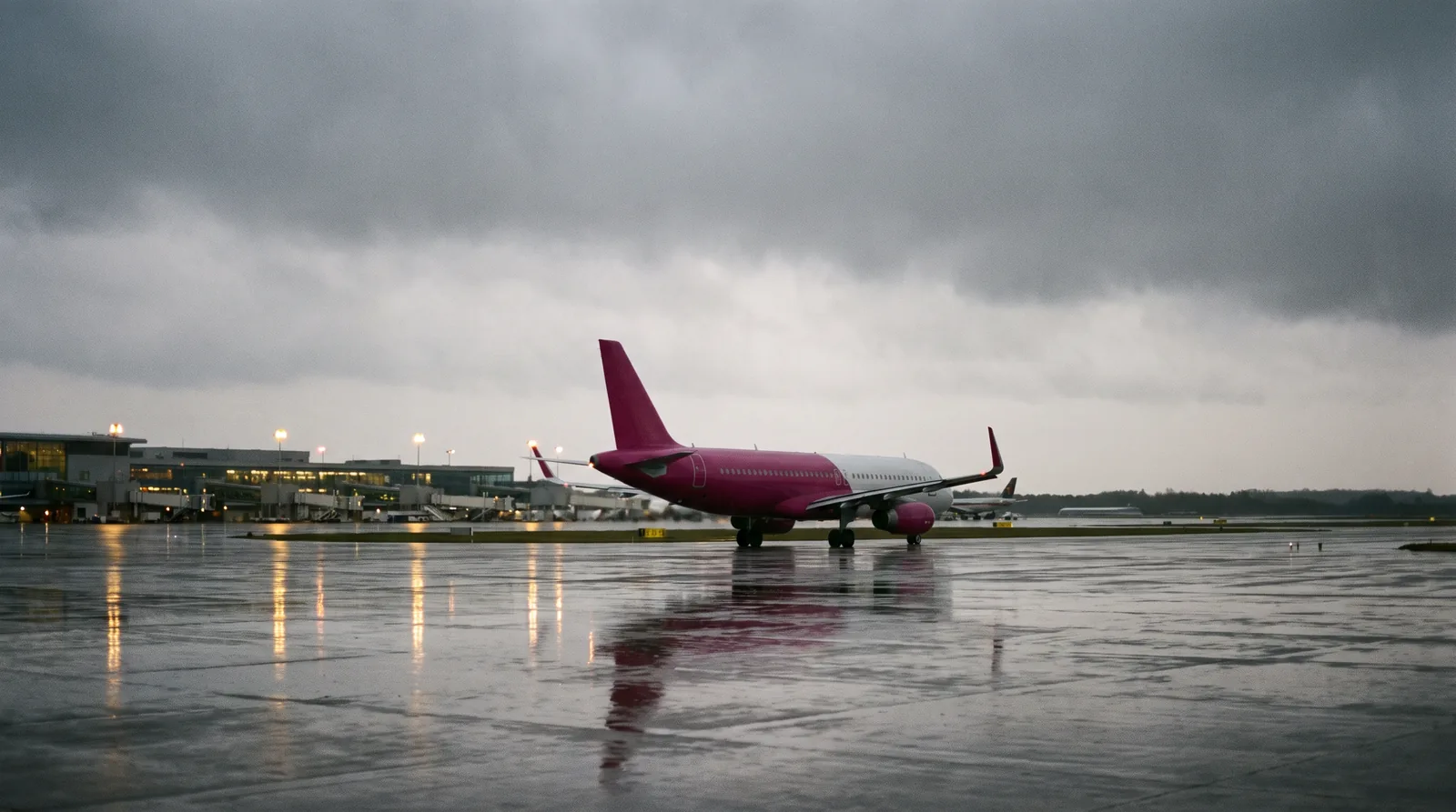 Aeronavă Wizz Air rulând pe platforma unui aeroport